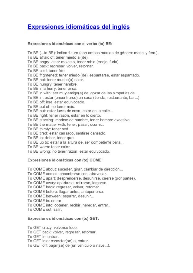 frases idiomaticas en ingles